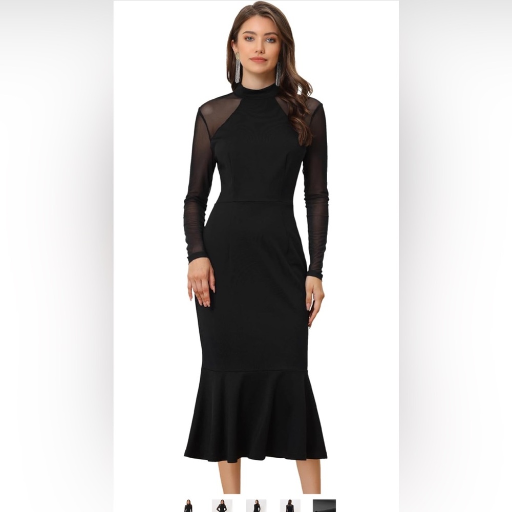 Allegra K Black Sheer Sleeve Dress